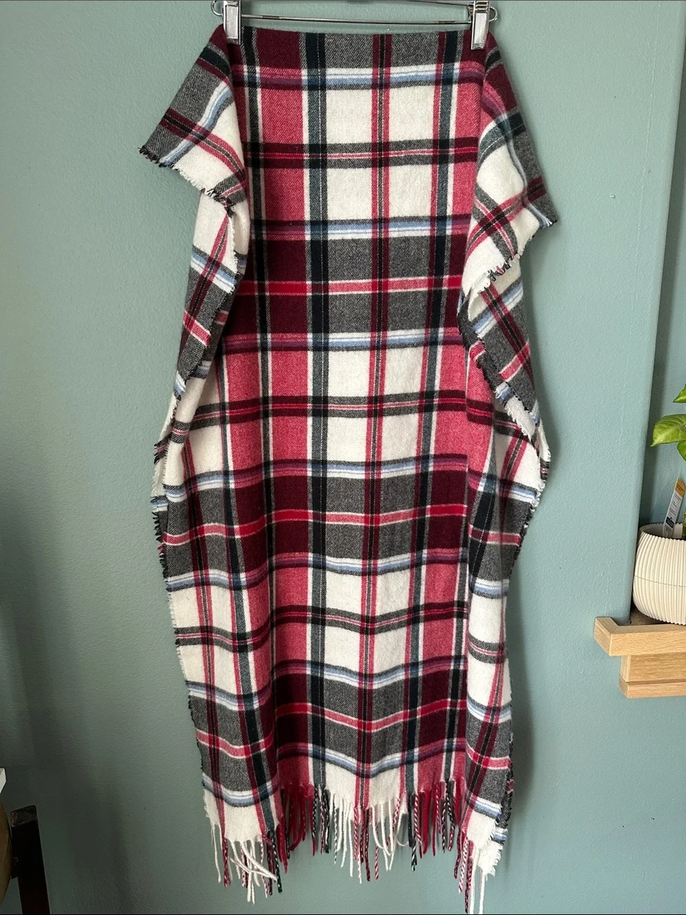 J.Jill Tartan Plaid Oversized Fringed Winter Blanket Scarf / Wrap